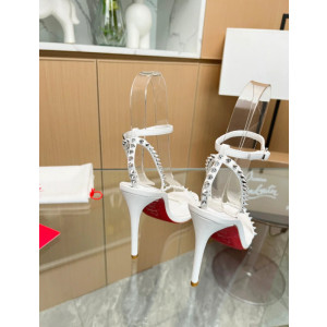 Christian Louboutin White Leather Spiked Ankle‑Strap Sandal 100mm heel