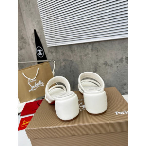 Christian Louboutin White Leather 55mm heel Slide Sandals