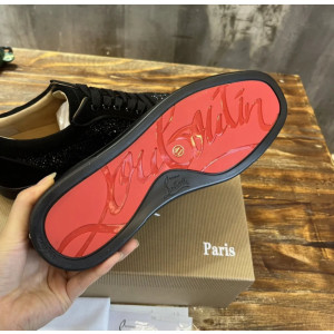 Christian Louboutin Black Suede Crystal‑Embellished Low‑Top Men’s Sneakers