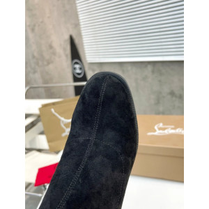Christian Louboutin Black Suede Side‑Zip Block‑Heel Ankle Boots 85mm heel