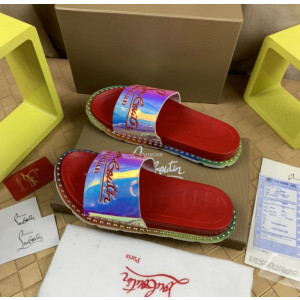 Christian Louboutin Holographic Strap Red Footbed Slide Sandals