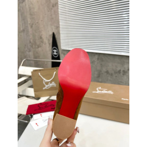 Christian Louboutin Cognac Suede Side‑Zip Block‑Heel Ankle Boots 85mm heel