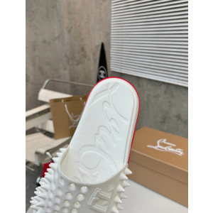 Christian Louboutin White Spiked CL Logo Slide Sandal