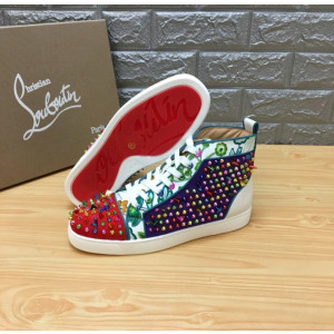 Christian Louboutin Floral Print Multicolor Spiked 20mm High‑Top Sneakers