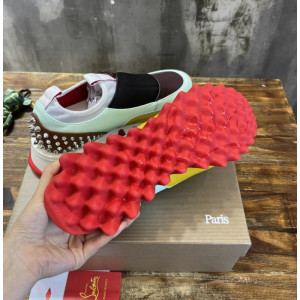 Christian Louboutin Multicolor Patchwork Spiked Slip‑On Sneakers