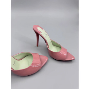 Christian Louboutin Pink Patent Leather 100mm Peep‑Toe Stiletto Heel Mules