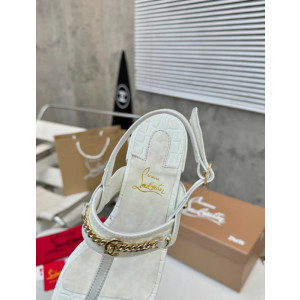 Christian Louboutin White Croc‑embossed Leather Block Heel Thong Sandal