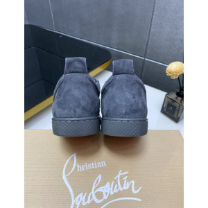 Christian Louboutin Dark Grey Suede Spiked Low‑Top Sneakers