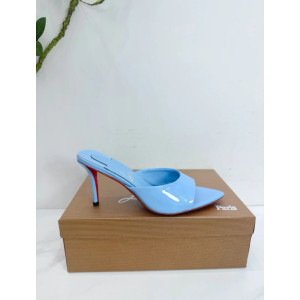 Christian Louboutin Light Blue Patent 85mm Pointed‑Toe Mule Heels