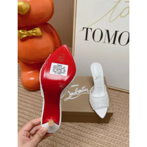 Christian Louboutin White Tulle Rhinestone‑Covered 100mm Stiletto Heel Backless Mules