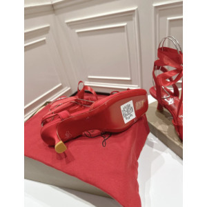 Christian Louboutin Red Satin Ankle‑Tie Bow Kitten Heel Pumps