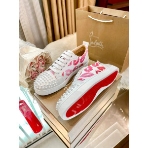 Christian Louboutin Lips‑Print Spiked Toe Low‑Top Lace‑Up Sneakers