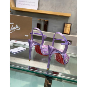 Christian Louboutin Purple Metallic Crystal Embellished Slingback Sandal 100mm heel