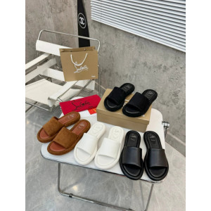 Christian Louboutin Black Suede Platform Flat Slide Sandal