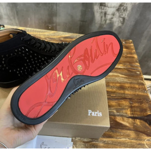 Christian Louboutin Black Suede Full‑Spike High‑Top Sneakers