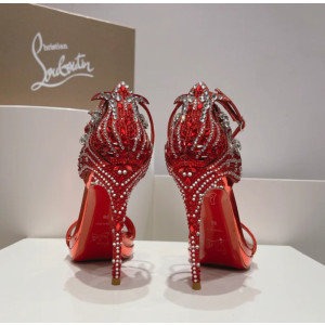 Christian Louboutin Red Metallic Patent Crystal 120mm Platform Heel Sandals