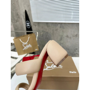 Christian Louboutin Beige Leather 55mm heel Slide Sandals