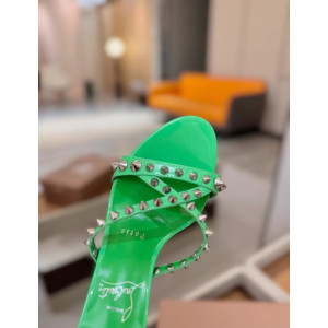 Christian Louboutin Green Patent Leather 100mm heel Silver‑Spiked Mule High‑Heel Sandals