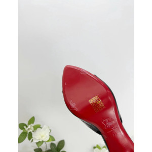 Christian Louboutin Black Patent 100mm Pointed‑Toe Heel Mule Sandals