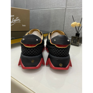 Christian Louboutin Black Leather Red Zigzag Sole Low‑Top Sneakers