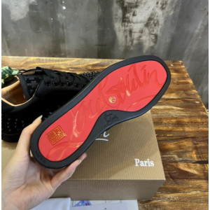 Christian Louboutin Black Monogram‑Print Spike‑Embellished Low‑Top Sneakers