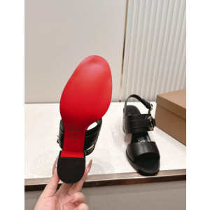 Christian Louboutin Black Leather Metal‑Ring Block Heel Sandals