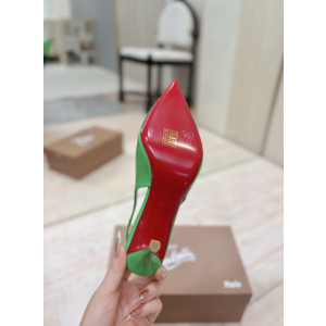 Christian Louboutin Green Patent Leather 85mm Pointed‑Toe Slingback Stiletto Heel Pumps