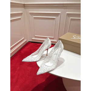 Christian Louboutin White Mesh Pearl Crystal 100mm Stiletto Heel Pumps