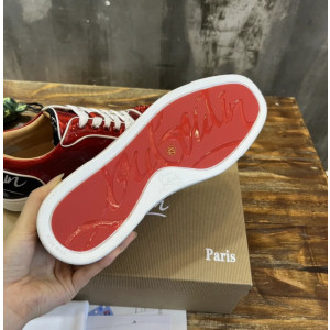 Christian Louboutin Red Patent Spiked Low‑Top Sneakers