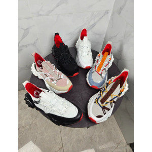 Christian Louboutin Pink‑Beige Spiked‑Sole Lace‑Up Chunky Sneakers Red Lining