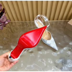 Christian Louboutin White Satin Checkered Crystal‑Embellished 100mm Stiletto Heel Ankle‑Strap Pumps