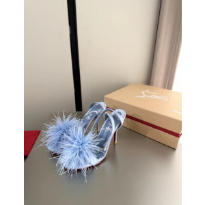 Christian Louboutin Light Blue Satin 100mm Feather Slingback Sandals