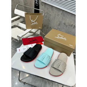Christian Louboutin Beige Rubber Spiked Slide Sandal