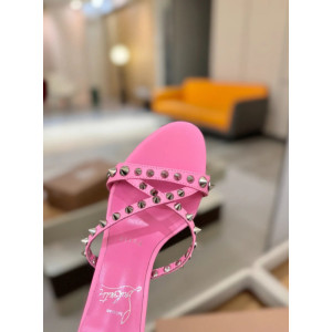 Christian Louboutin Bubblegum Pink Leather 100mm heel Spiked Mule Sandals