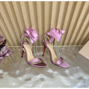 Christian Louboutin Dusty Rose Satin 100mm Ankle‑Wrap Tie Stiletto Sandals