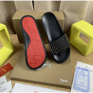 Christian Louboutin Black Silver‑Spiked Platform Slide Sandals
