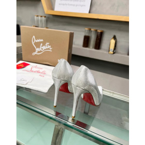 Christian Louboutin Silver Textured Leather Pointed‑Toe 120mm High Heel Pumps