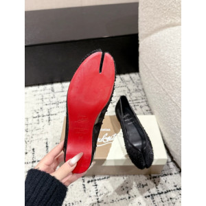 Christian Louboutin × Maison Margiela Black Mesh Crystal Tabi Split‑Toe Wedge Flats