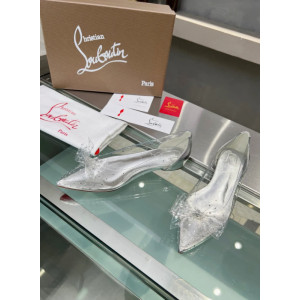 Christian Louboutin Silver Transparent PVC Bow Crystal Pointed‑Toe Flat Pumps