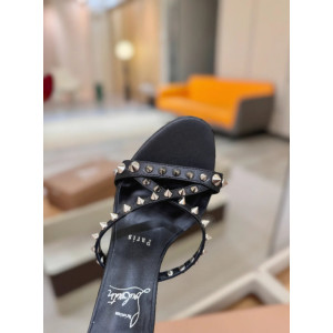 Christian Louboutin Black Nappa Leather 100mm heel Silver‑Spiked Mule High‑Heel Sandals