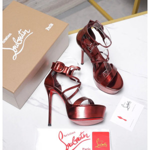 Christian Louboutin Metallic Burgundy Platform Ankle‑Strap Stiletto Heel Sandals