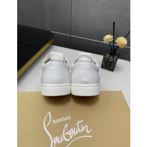 Christian Louboutin White Leather AB Crystal‑Encrusted Low‑Top Sneakers