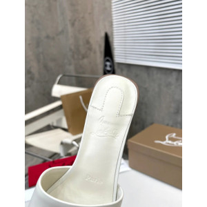 Christian Louboutin White Leather 55mm heel Block Heel Slide Sandal