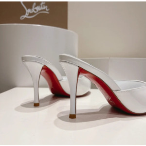 Christian Louboutin White Patent Peep‑Toe Stiletto Heel Mules