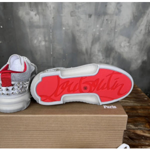 Christian Louboutin Silver Glitter Crystal Spiked Low‑Top Sneakers