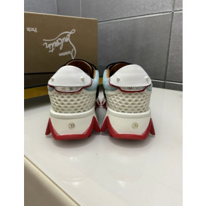 Christian Louboutin Navy‑Light‑Blue Suede Shark Tooth Sole Low‑Top Sneakers