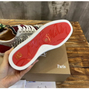 Christian Louboutin Graffiti Print Mixed‑Media Spike Low‑Top Sneakers