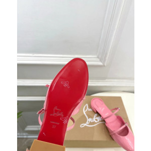 Christian Louboutin Pink Patent Leather Slingback Mary Jane Flat Mules