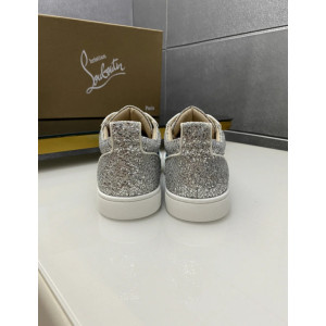 Christian Louboutin Blue‑Silver Crystal Patchwork Lace‑Up Casual Sneakers