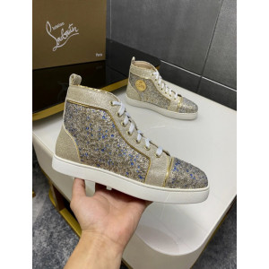 Christian Louboutin Colorful Graffiti Print Silver‑Spiked High‑Top Sneakers